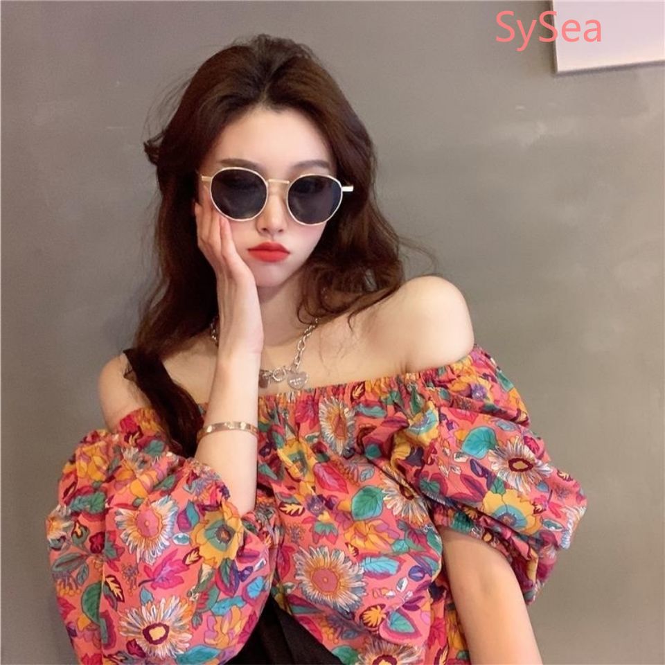 Áo hoa trễ vai tay phồng dáng rộng thời trang cho nữ