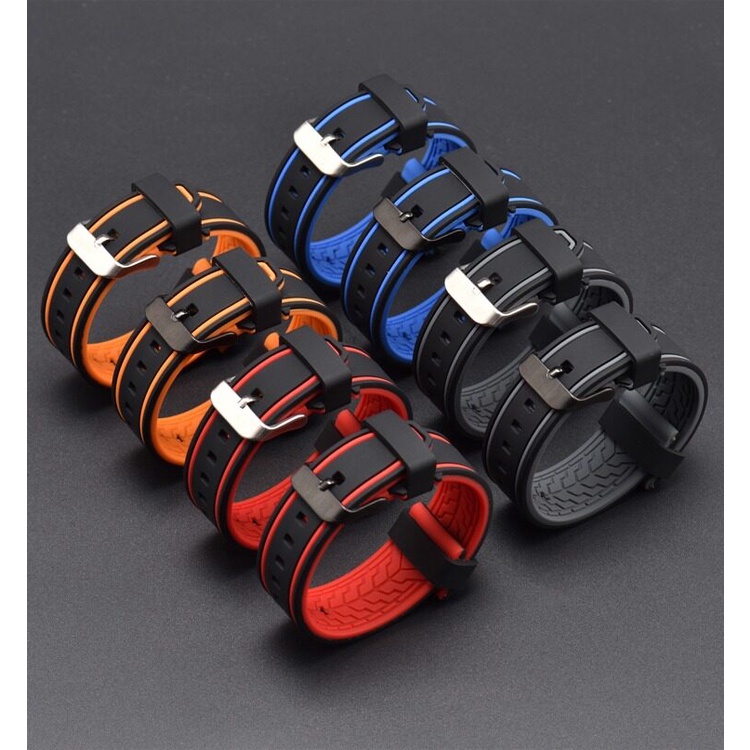Dây Đeo Đồng Hồ Bằng Silicone Cho Nam Và Nữ 20|22|Khóa Lò Xo Inox Hai Màu 24mm Tháo Gỡ Nhanh Chuyên Dụng