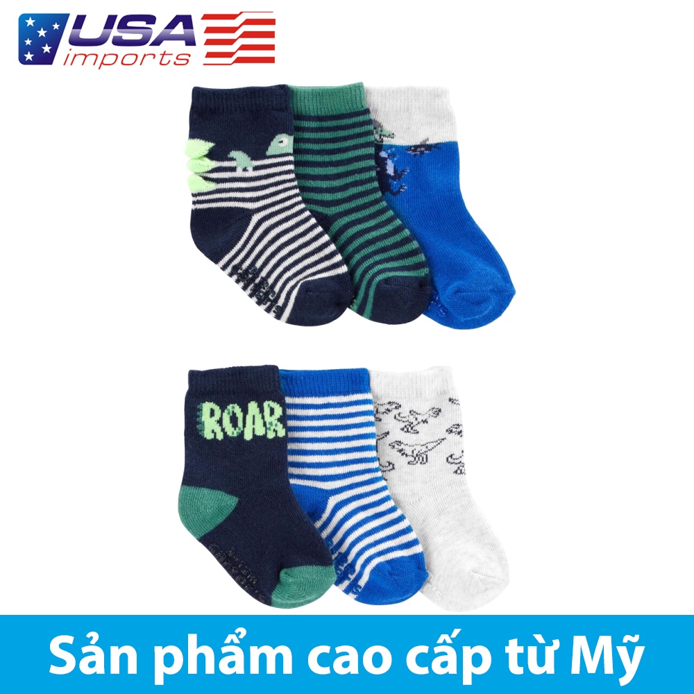 Set 6 đôi vớ sọc hoạ tiết khủng long Car-tờ Auth Từ Mỹ (1N108610)