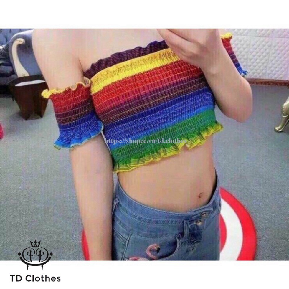 Áo croptop trễ vai 7 sắc cầu vồng cực kỳ nổi bật thời trang cá tính - TD clothes