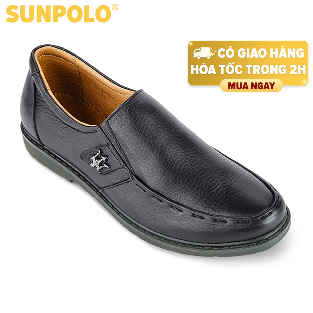 Giày Lười Nam Da Bò SUNPOLO Đen SUKT1118D