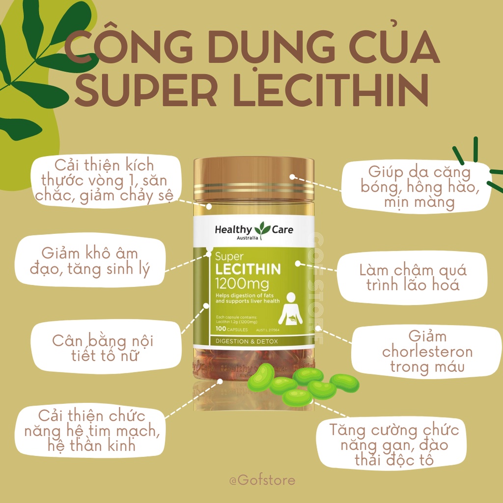 Mầm đậu nành úc healthy care tăng vòng 1 Super Lecithin 1200mg 100 viên uống đẹp da cân bằng nội tiết tố - Chính Hãng