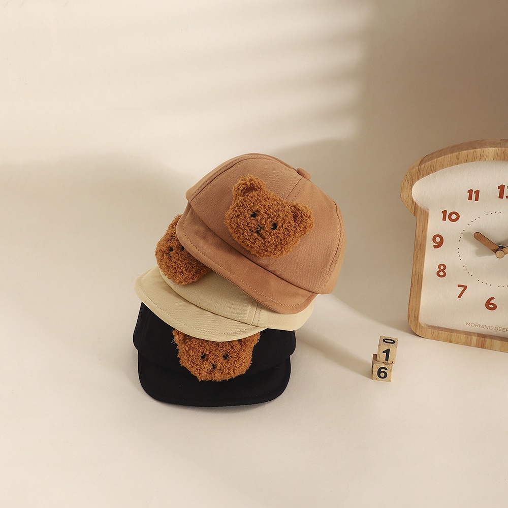 Mũ Beret Lông Nhung Mềm Mại Hình Gấu Dễ Thương Cho Bé