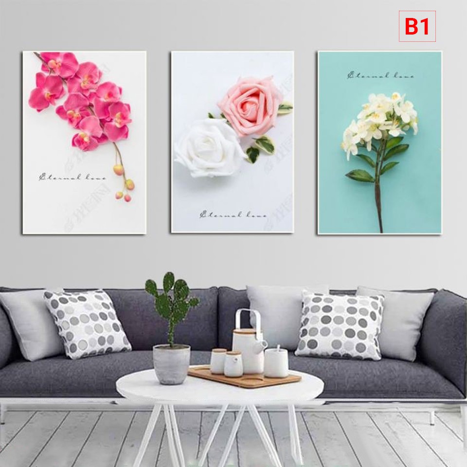 Set bộ 3 tranh canvas trang trí hot nhất khung gỗ, tặng kèm đinh, không cần khoan tường