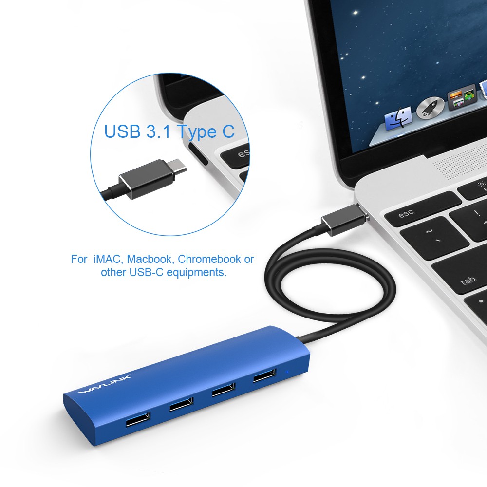 Hub 4 Cổng Usb3.1 Type C Wavlink Uh3047c