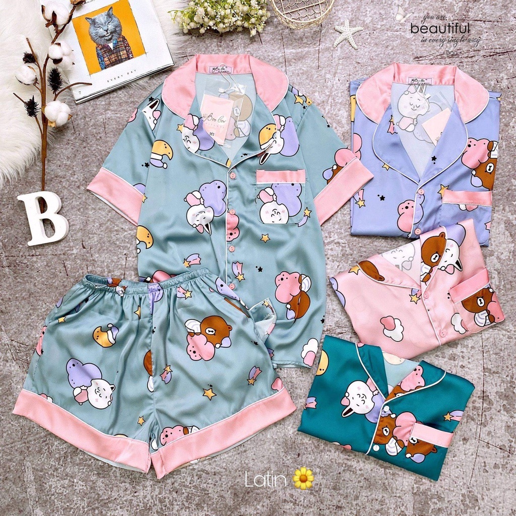 Bộ tay ngắn quần dài satin bèo boo