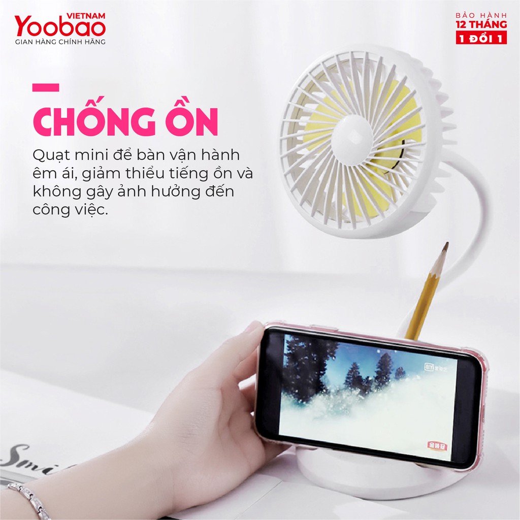 Quạt tích điện YOOBAO D8 2000mAh Tích hợp đèn bàn học Kèm khay đỡ điện thoại Hàng chính hãng Bảo hành 12 tháng 1 đổi 1 | BigBuy360 - bigbuy360.vn