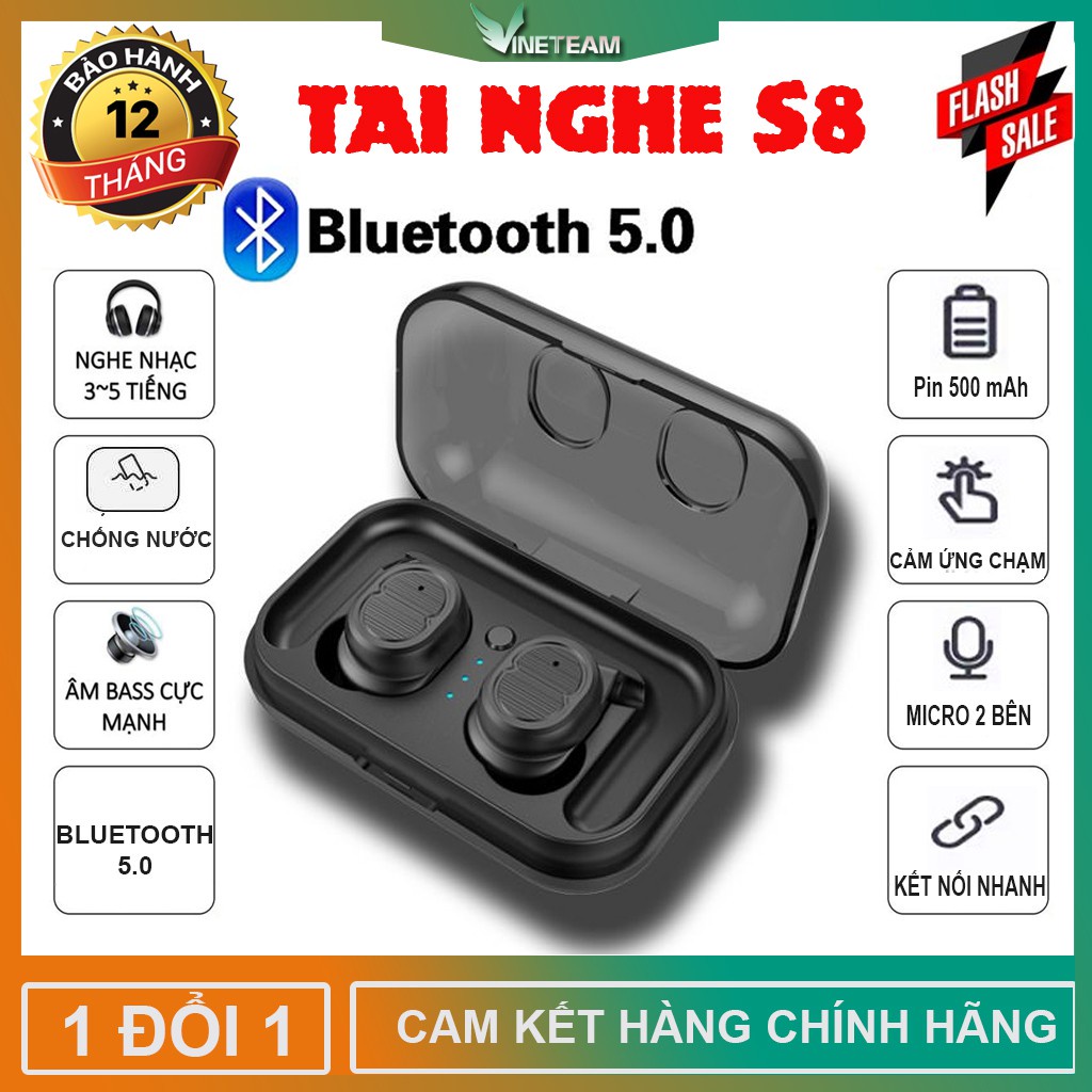 [ Tai nghe nhét tai không dây Cảm ứng Bluetooth 5.0 Cao cấp S8 (Âm thanh HiFi tuyệt hảo) Gồm Dock tự sạc -dc3513