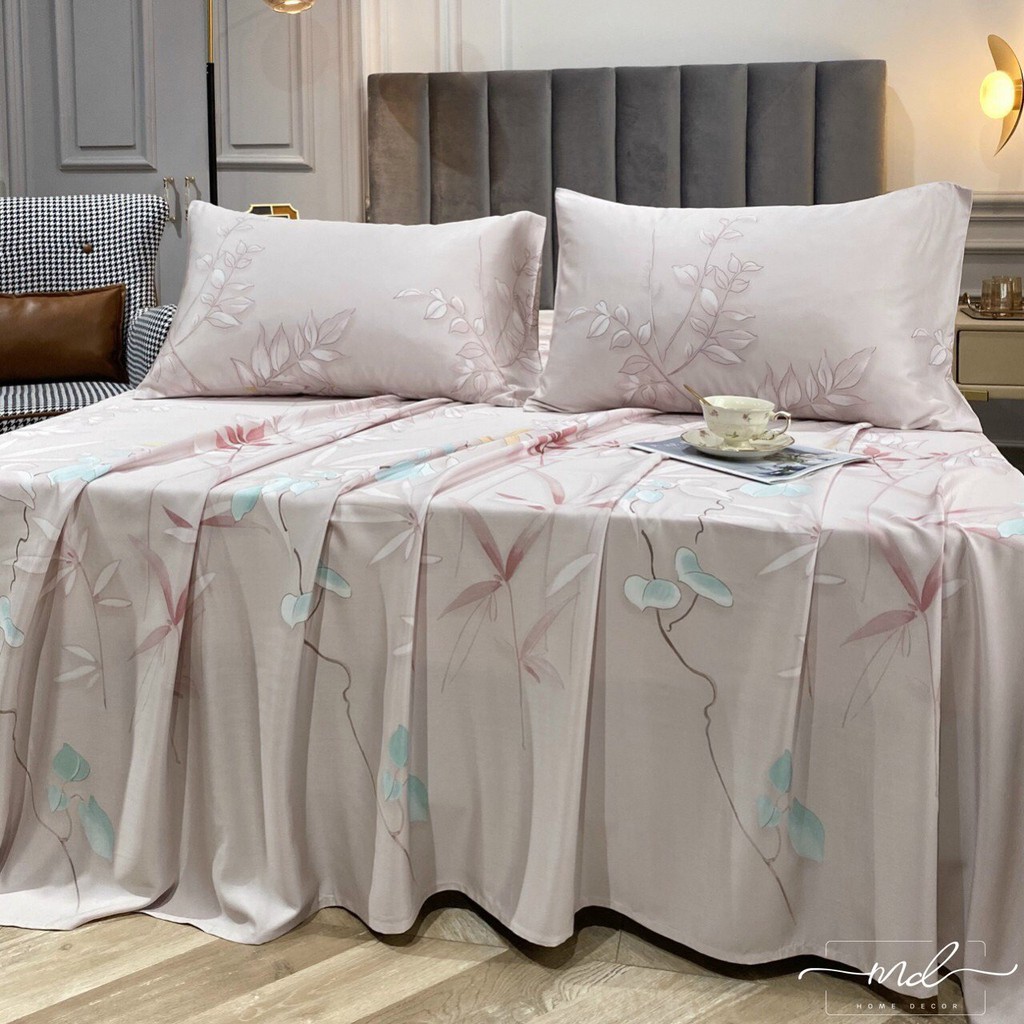 Drap + 2 Gối  FREESHIP EXTRA  Bộ Ga + 2 Gối Chất Liệu Lụa Tencel 60S - MD.Decor - Chăn ga gối