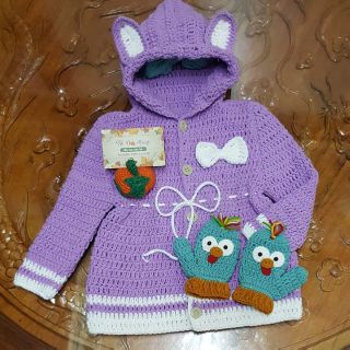 Set áo tím kèm bao tay . Đồ len handmade cho bé.