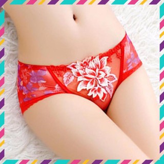Quần lót nữ ren thêu hoa hồng trước cao cấp freesize dưới 58kg co giãn 4 chiều