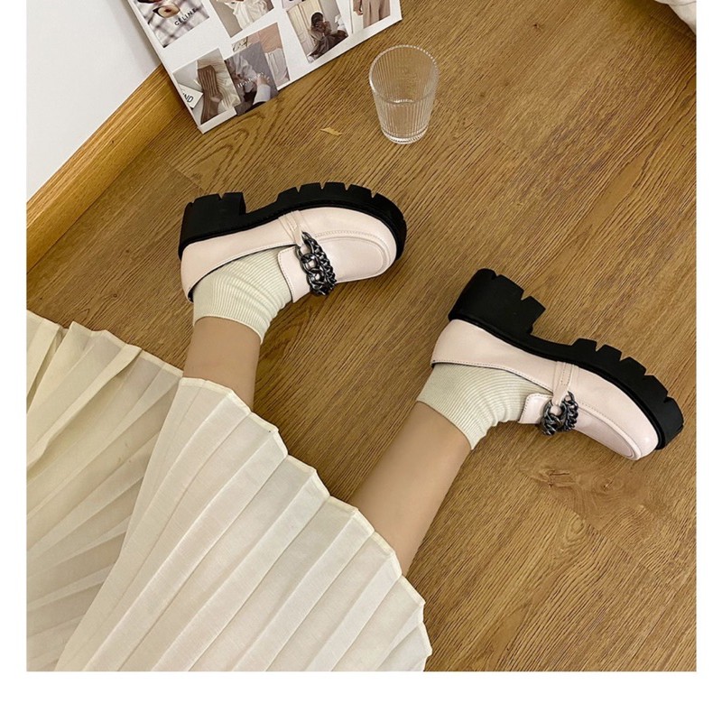 Giày búp bê loafer đế cao 6cm phối xích dễ thương ulzzang Hàn Quốc [Yannie]