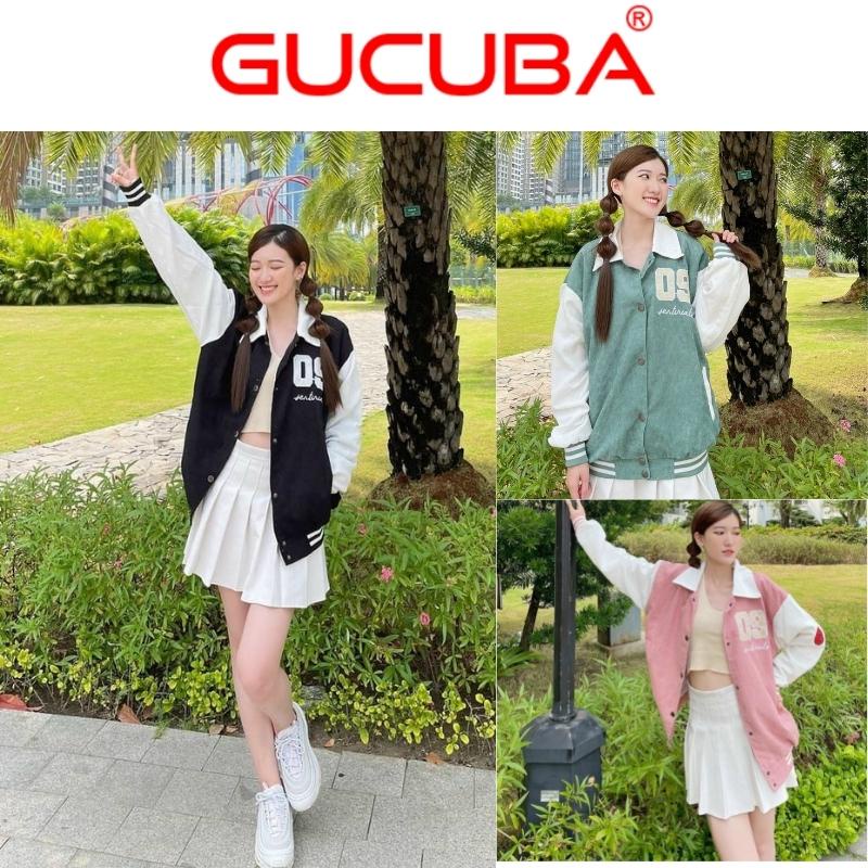 Áo Khoác Nữ Chất Nhung Tăm 2 Lớp Thêu Số 09, Áo Khoác Bomber Cổ Bẻ Chống Nắng Form Rộng GUCUBA AK08