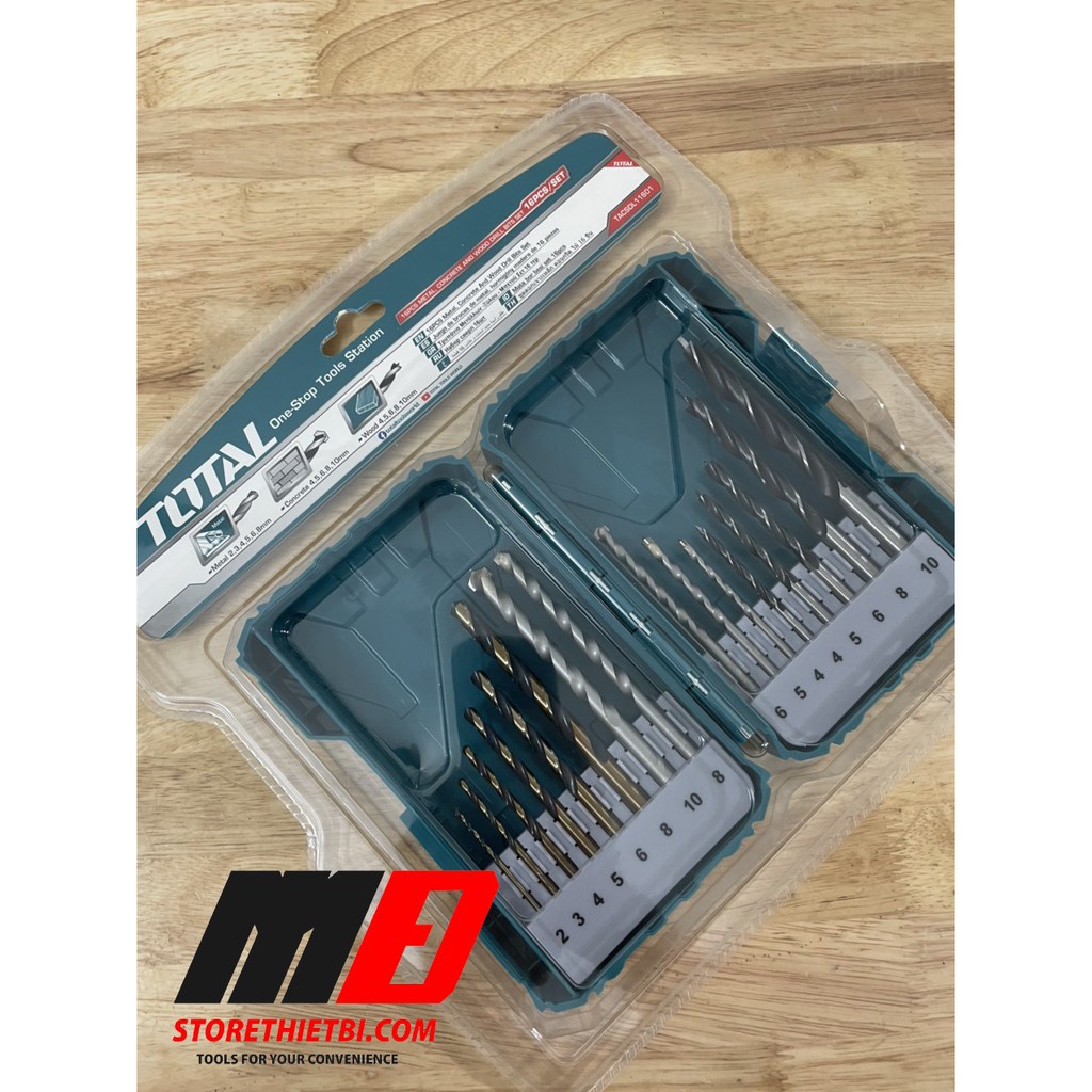 Bộ 16 Mũi Khoan Tường , Gỗ , Sắt Từ 2mm - 10 mm Total / TACSDL11601 / Có Hộp Bảo Quản Mũi Khoan /
