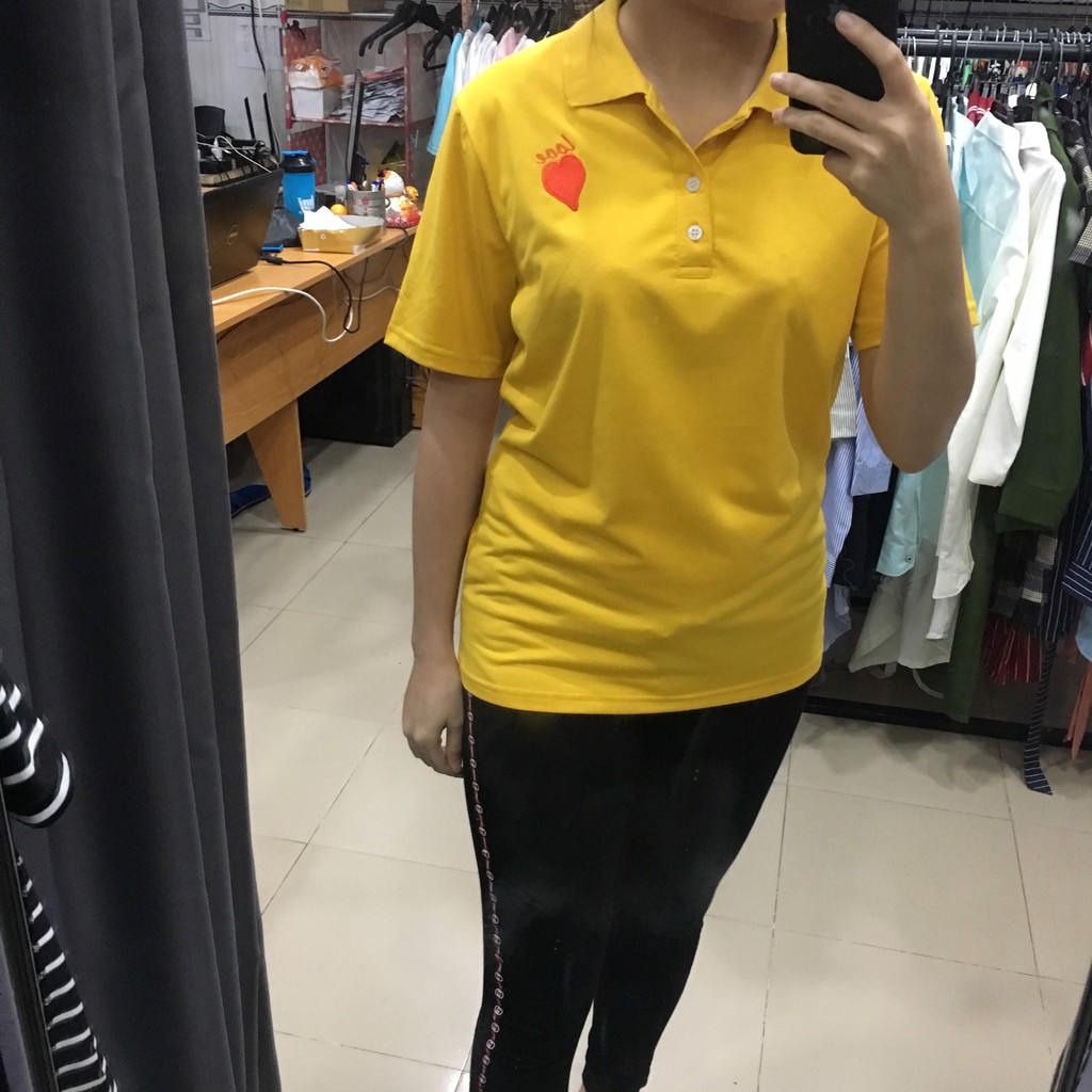 Đồ Đôi - Áo Cặp Áo Đôi - Áo Polo Vàng Thêu Tim Unisex Thời Trang E812 - Có Feedback