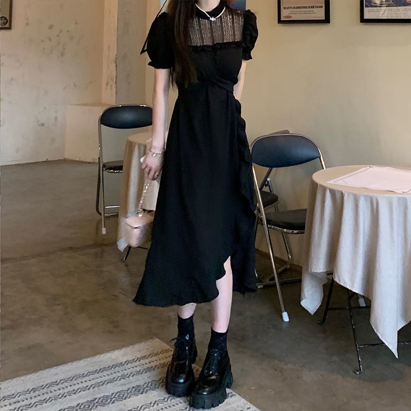 Cổ Phiếu Sẵn Sàng❣Ah F &amp; X Đầm Ren Trắng Tay Ngắn Phong Cách Cổ Điển Retro Mùa Hè