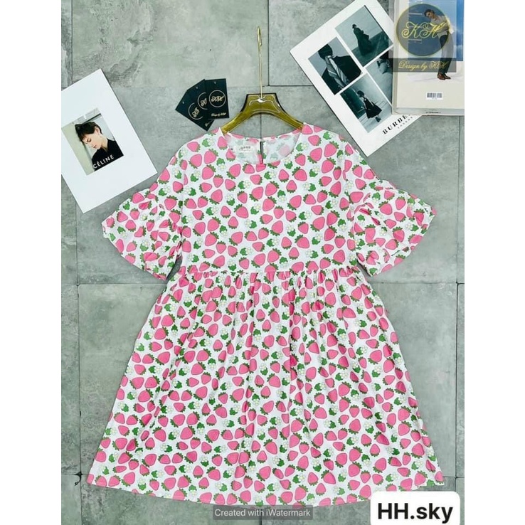 Mẫu mới .Đầm váy nữ đầm fom babydoll mẫu hình dâu tây siêu hót thích hợp cho các bạn nữ đi chơi du lịch