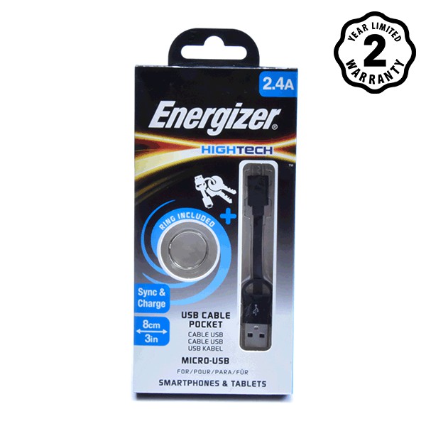 [Mã 2404EL10K giảm 10K đơn 20K] Cáp Energizer Micro USB Pocket 8cm C21UBMCABK4 (Đen)