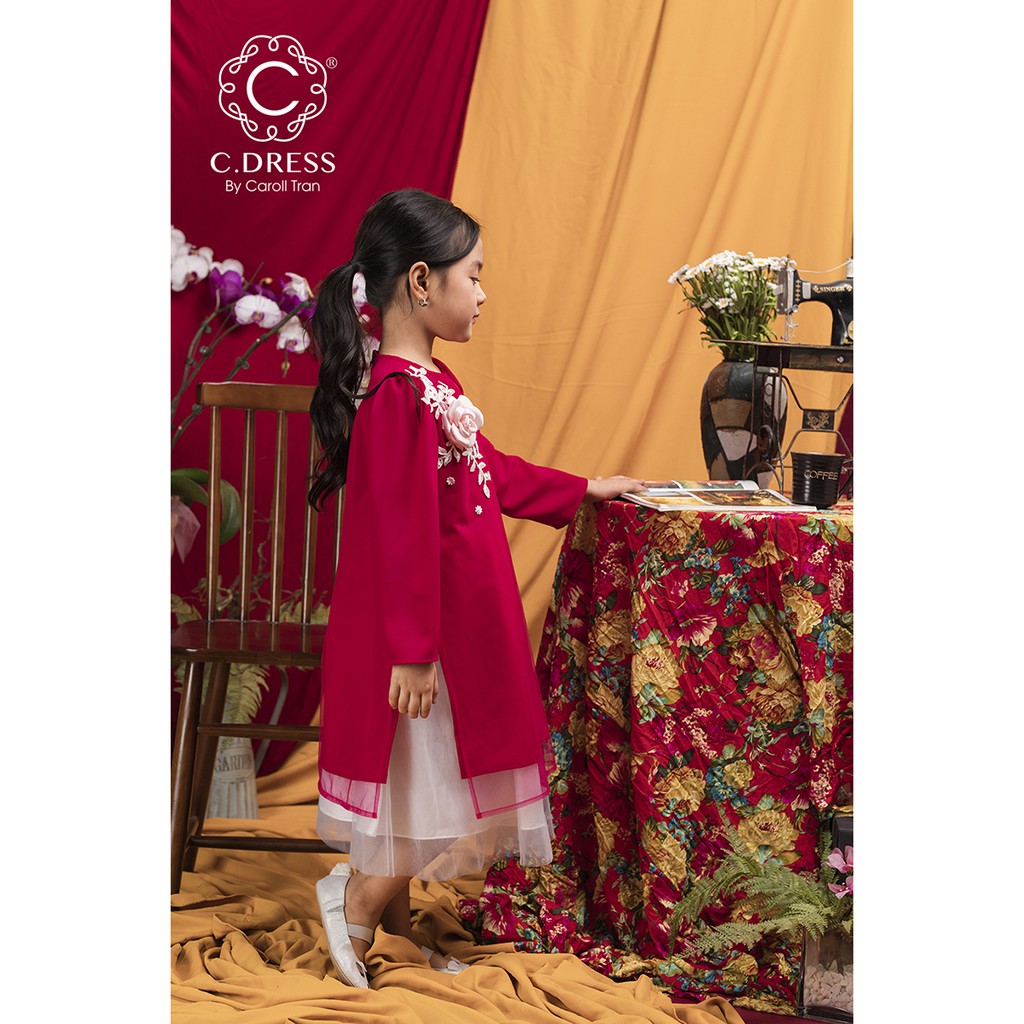 [HÀNG THIẾT KẾ] Áo dài cách tân bé gái mặc tết, Ao dai tet màu hồng cánh sen CDRESS