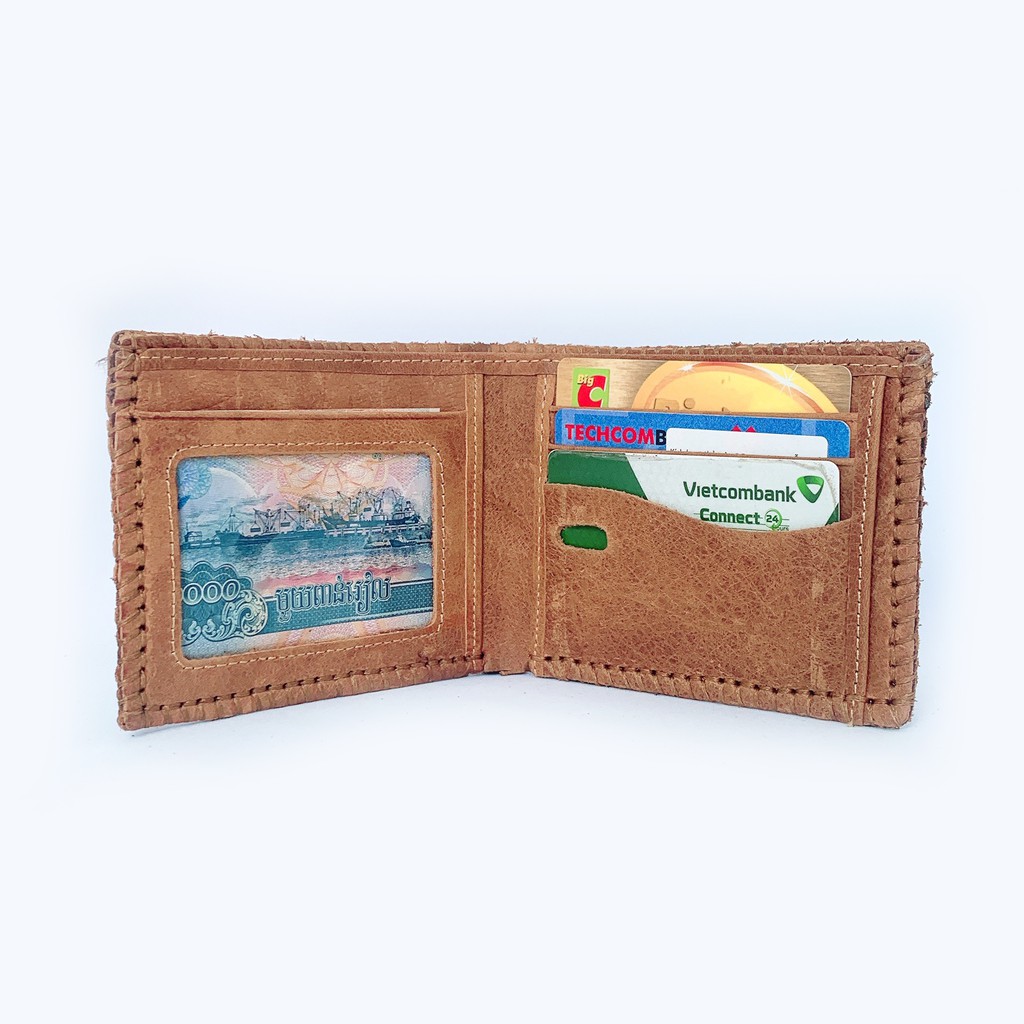 Ví da nam cầm tay da bò thật 100% - Bóp da bò nam khâu viền Leather Collection cao cấp -Tặng Kèm Hộp Đựng Thời Trang