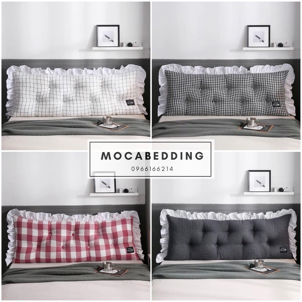 (7 mẫu) Gối Tựa Đầu Giường Chất Liệu Đũi Mát 1m5/1m8 - Kẻ Hàn IKEA - Moca Bedding