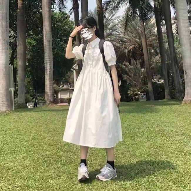 Váy babydoll Đầm Tay Ngắn Thắt Nơ Phong Cách Nhật Bản Dành Cho Nữ