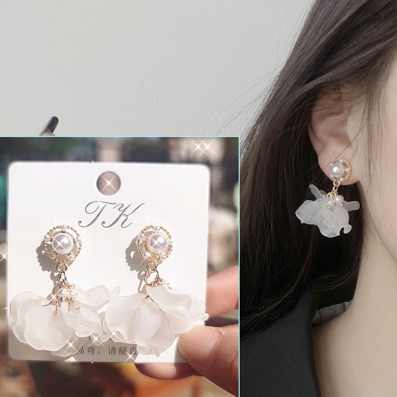 Bông Tai Hình Giọt Nước Đính Ngọc Trai Màu Trắng Thời Trang Thanh Lịch Dành Cho Nữ