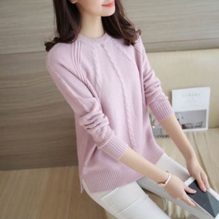 Áo len cổ tròn vạt lệch