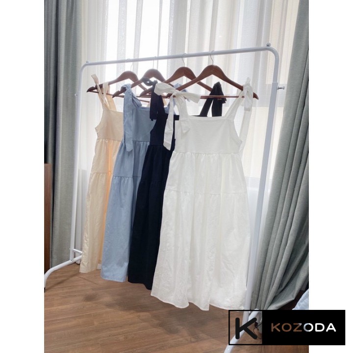 Váy 2 dây đầm babydoll dáng dài trắng đen kem xanh có dây điều chỉnh 2 lớp dày dặn không lộ KOZODA D17