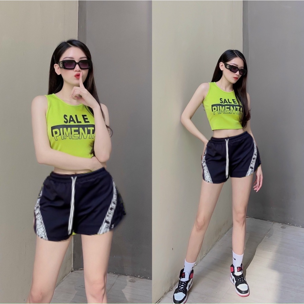 Đồ tập gym yoga thể thao nữ, set bộ áo crop quần đùi 2 lớp phối chữ nhiều màu đủ size Bin Sports BN061