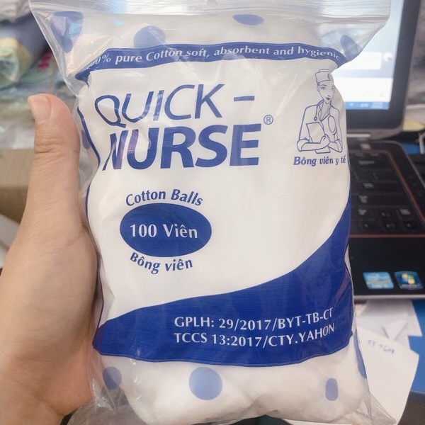 100 viên gòn Quicknurse  dùng trong lĩnh vực y tế, làm đẹp, chăm sóc sức khỏe