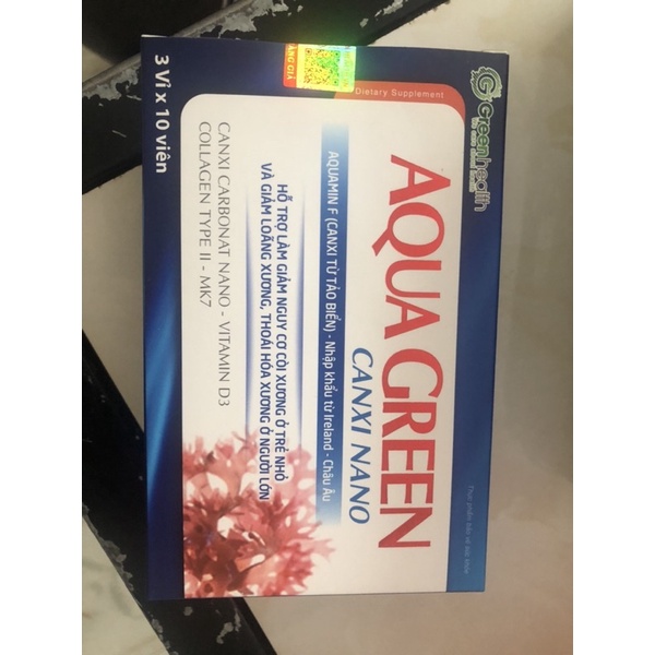 Canxi NANO AQUA GREEN giảm nguy cơ còi xương  ở trẻ, giảm loãng xương ở người lớn / hộp 30 viên