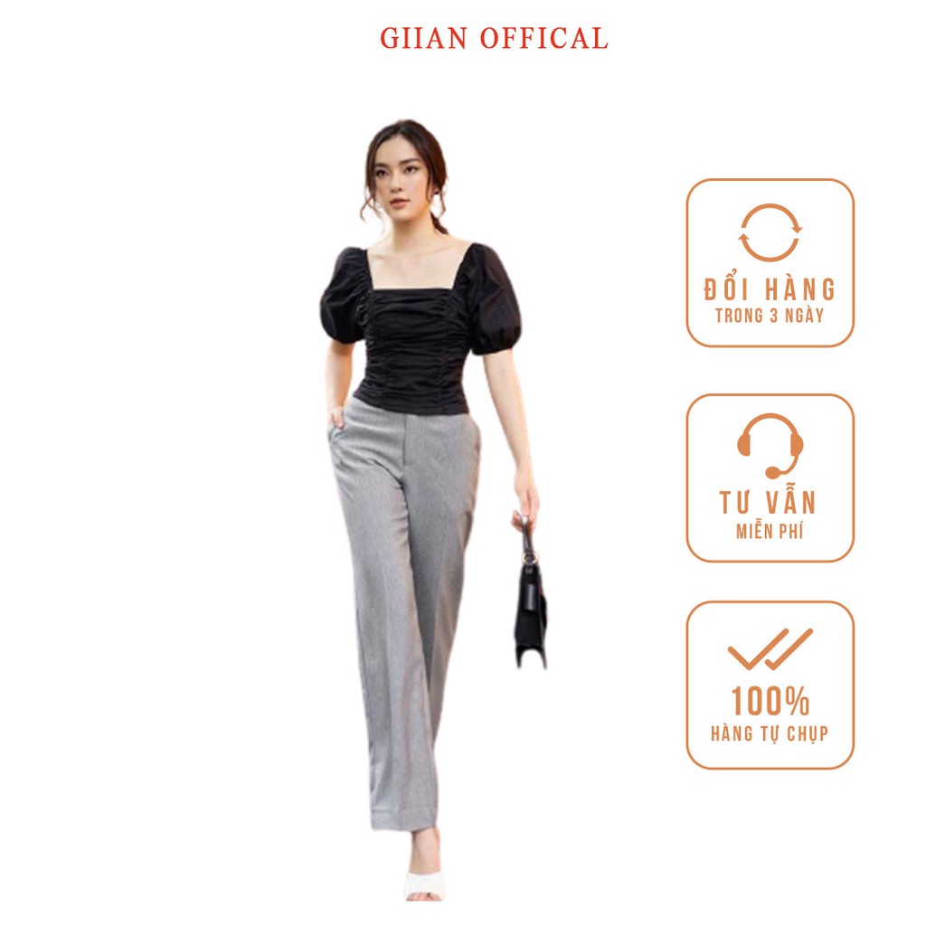 Quần xuông xám đứng dáng đứng công sở thiết kế chính hãng GIIAN, Áo cổ vuông, trễ vai bo chun màu đen - A101 Q29 - Hàng