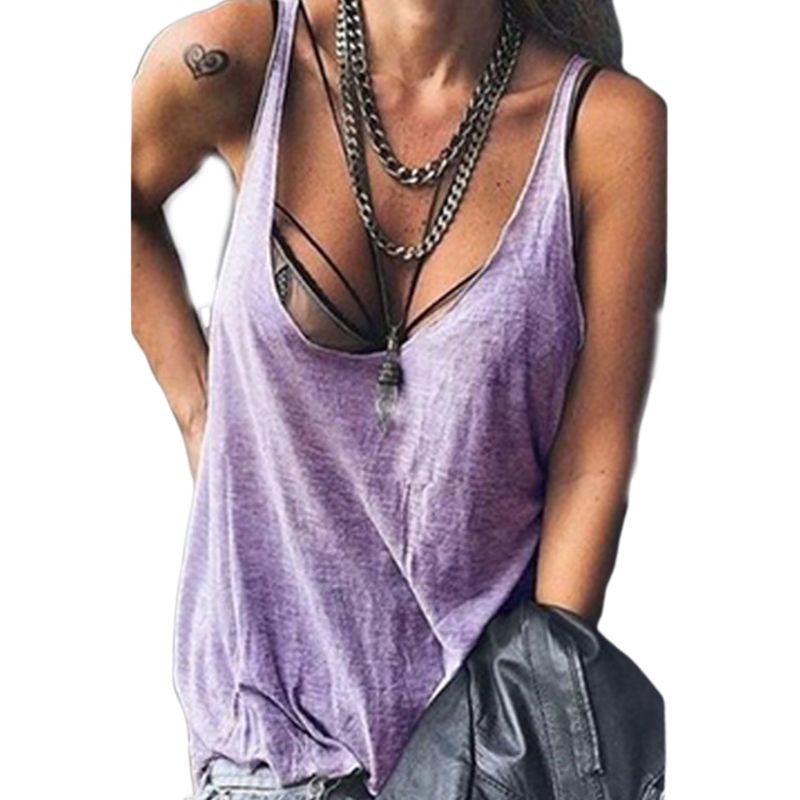 Áo tank top không tay cổ khoét sâu màu sắc trơn quyến rũ cho nữ<br />