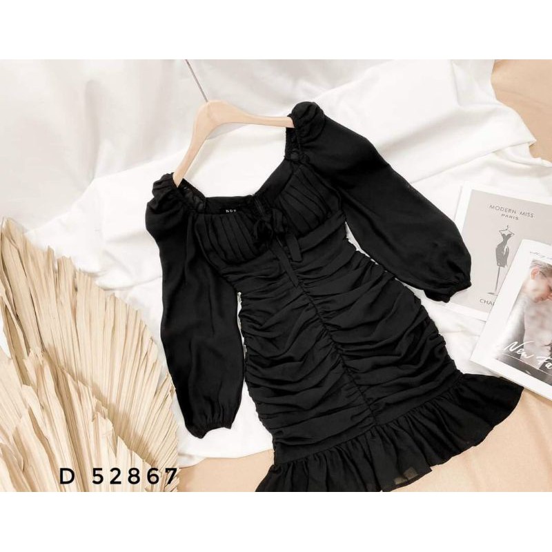 Đầm ôm body cổ vuông tay phồng chất nhún eo thun ôm dáng cực kì | BigBuy360 - bigbuy360.vn