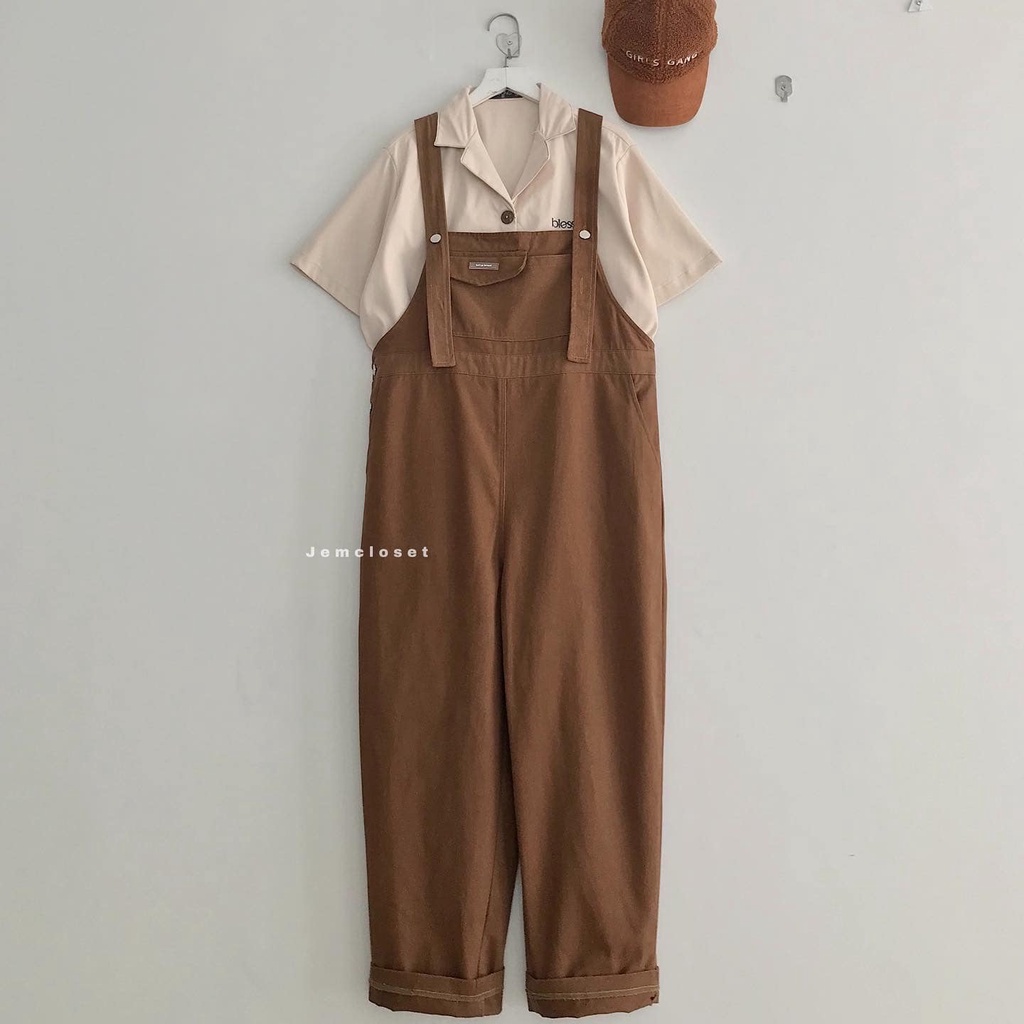Yếm quần kaki dáng dài ống rộng FHU Style Ulzzang Hàn Quốc JEM STUDIO 7198