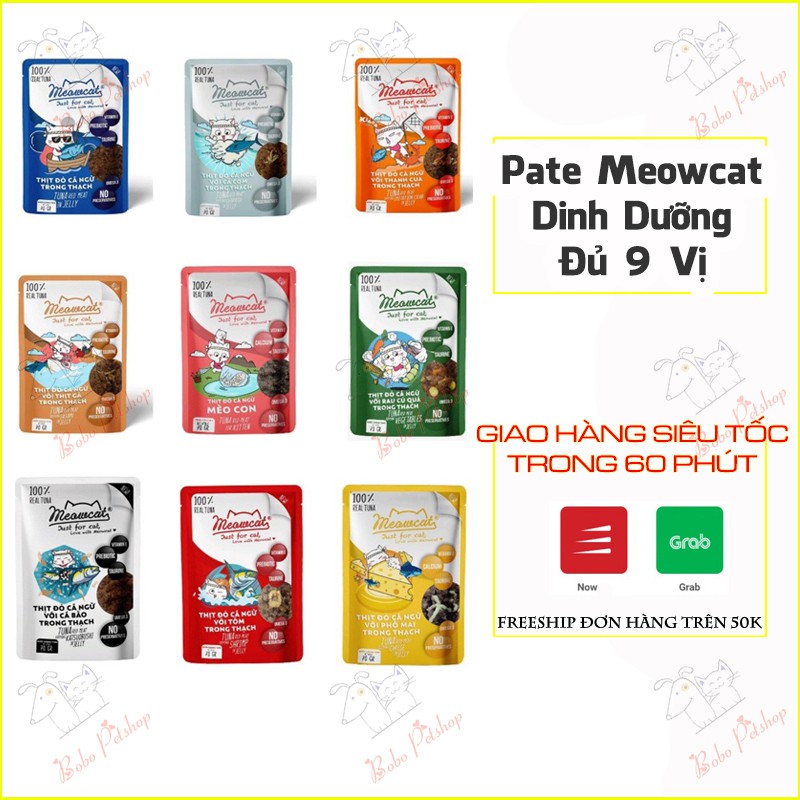 Thức Ăn Ướt Pate Meowcat 70G Cho Mèo Dạng Thạch Thơm Ngon Tuyệt Vời Mix Các Vị - Bobo Pet Shop Hà Nội