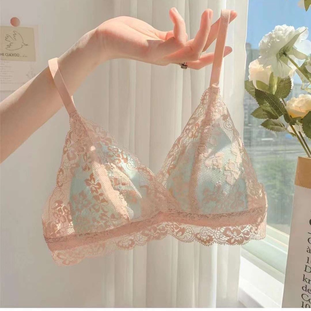Bộ Đồ Lót Tam Giác Phối Ren Siêu Mỏng Thoáng Khí Thêu Họa Tiết Kiểu Nhật Bản Cho Bạn Gái