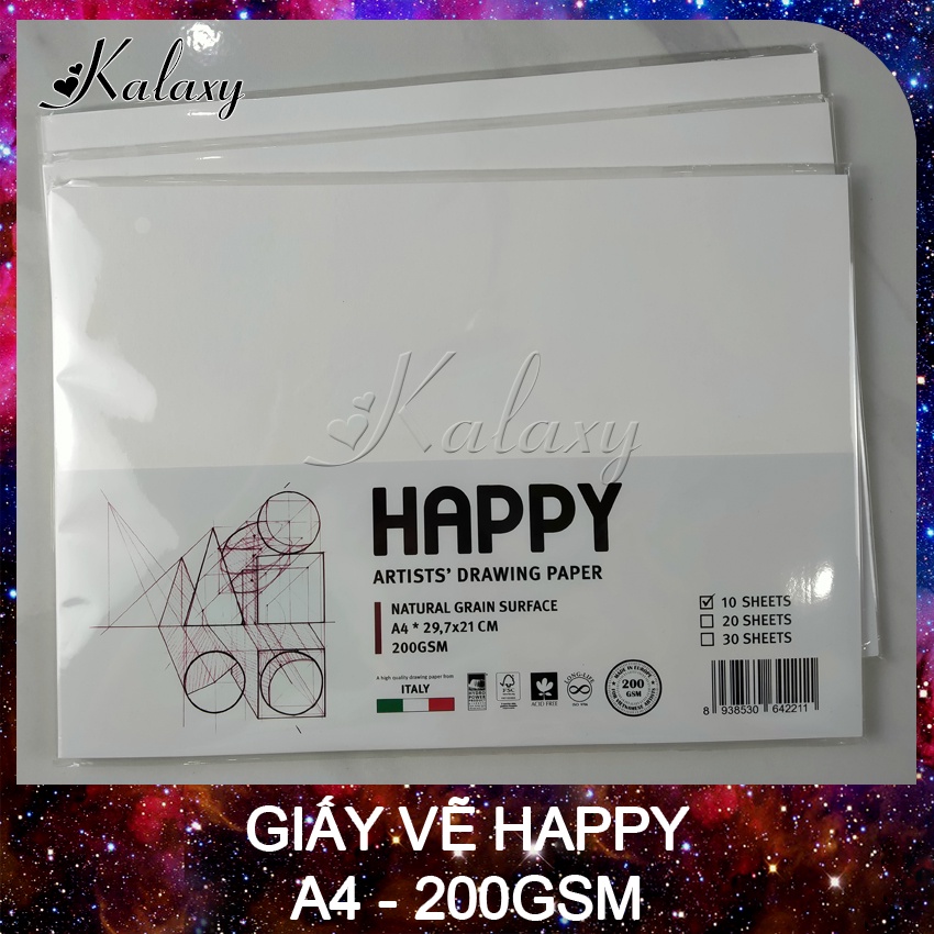 Giấy Vẽ HAPPY 200gsm - Tệp 10 tờ