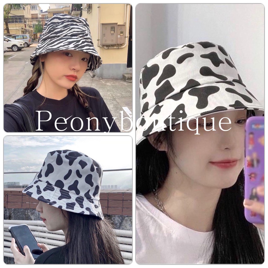 Mũ Bucket Bò Sữa PEONYB Nữ [FREESHIP]  Nón rộng vành nhỏ loang màu trắng đen chống nắng Ulzzang HOT