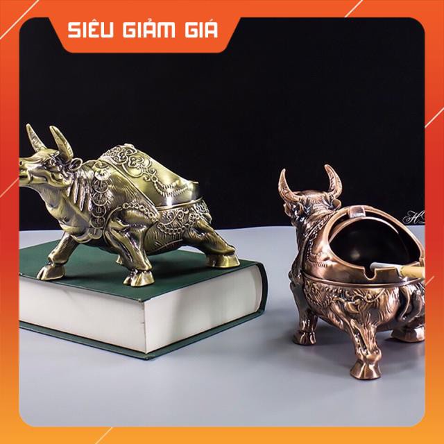 Gạt Tàn Thuốc Lá Hình Con Trâu Có Lắp Đậy -Chất Liệu Hợp Kim Đồng -Họa Tiết Điêu Khắc Nổi -Sang Trọng - tinh tế