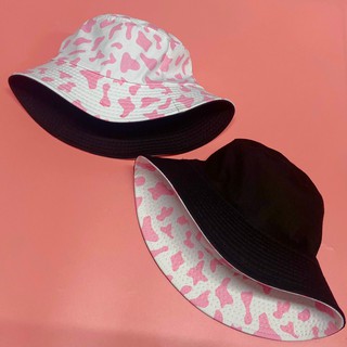 Mũ bucket bò sữa hồng  Nón vành tròn hoạ tiết hồng đen phong cách Ulzzang form unisex Thời Trang