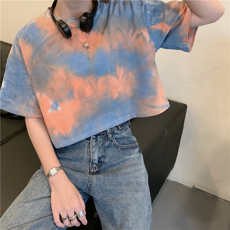 SUXI Áo croptop tay ngắn dáng rộng trẻ trung thời trang cho nữ