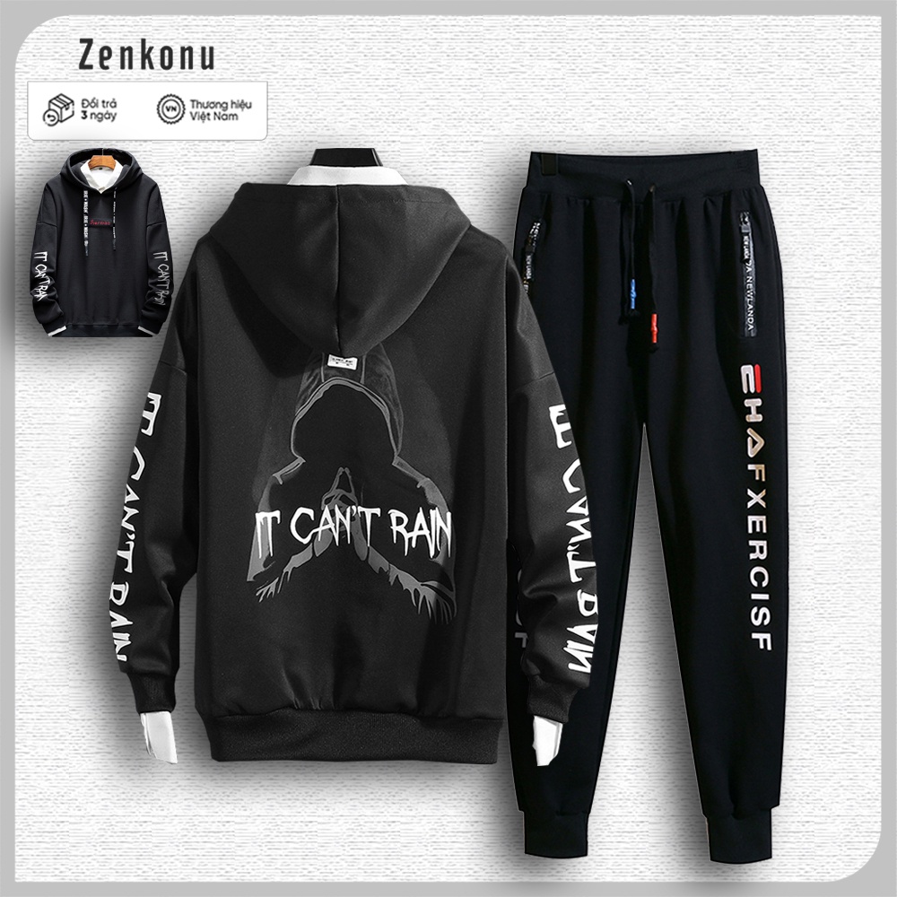 Bộ Quần Áo Unisex Nam Nữ Áo Hoodie In Chữ IT CAN'T RAIN Quần Jogger Nam Zenkonu TOP NAM 1000205 + QUAN NAM 1000069