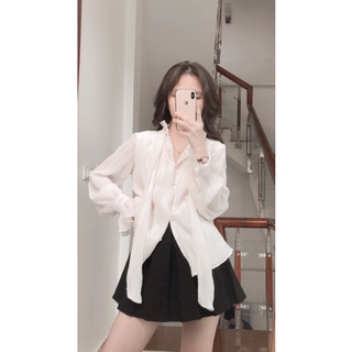 Áo sơ mi buộc nơ hàng quảng châu( ảnh thật shop chụp)