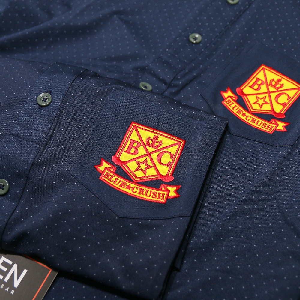 Áo Thun Polo Kiểu Sơ Mi Blue Crush Xuất Hàn Dư Xịn Xanh Navy Chấm Bi Logo Thêu