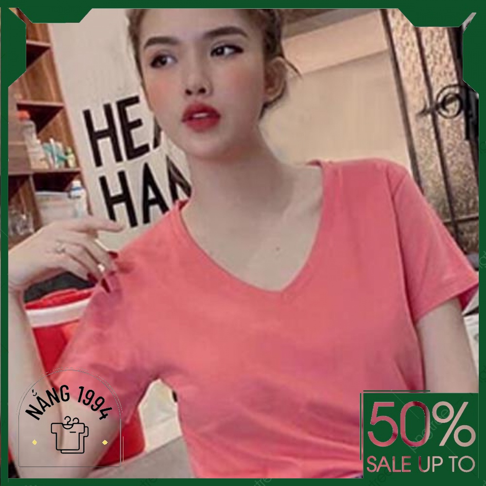 Sỉ Lẻ Áo phông GAP form rộng hàng đẹp XUẤT DƯ cổ tim V cộc tay nữ Áo phông giấy trơn thấm hút mồ hôi