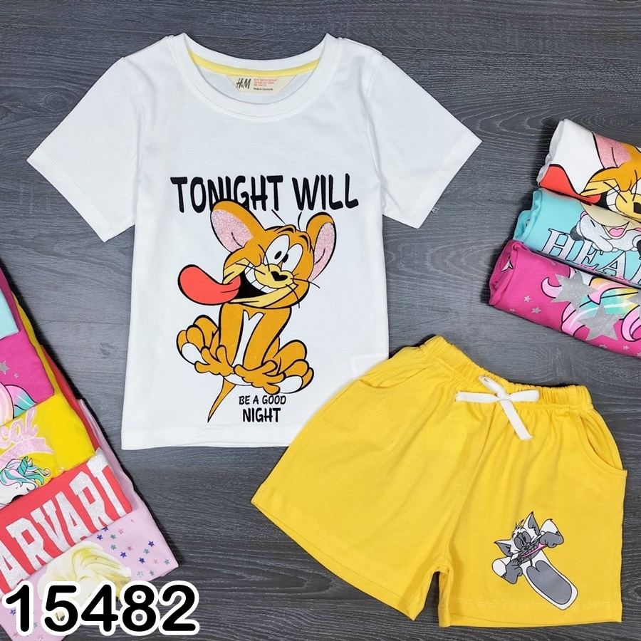 Bộ thun ngắn Bigbaby, hàng xuất dư h.m họa tiết đáng yêu cho bé gái 15-28kg