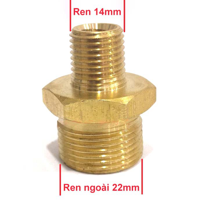 Khớp chuyển ren ngoài 22mm sang ren ngoài 14mm – phụ kiện máy rửa xe gia đình – đầu nối chuyển ren bằng đồng C0004-27