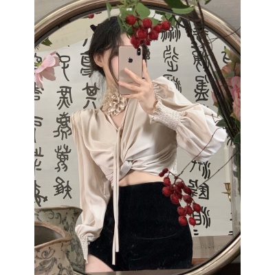 Áo Hoa Tay Phồng Cổ Chữ V Thời Trang Quyến Rũ Cho Nữ